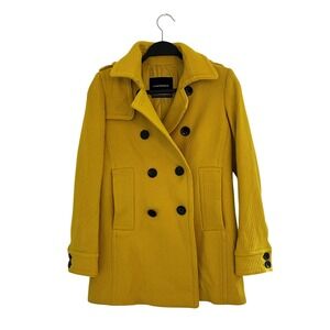 Club Monaco XS Yellow Wool Blend Pea Coat Double Breasted Trench‎ Coat Jacket